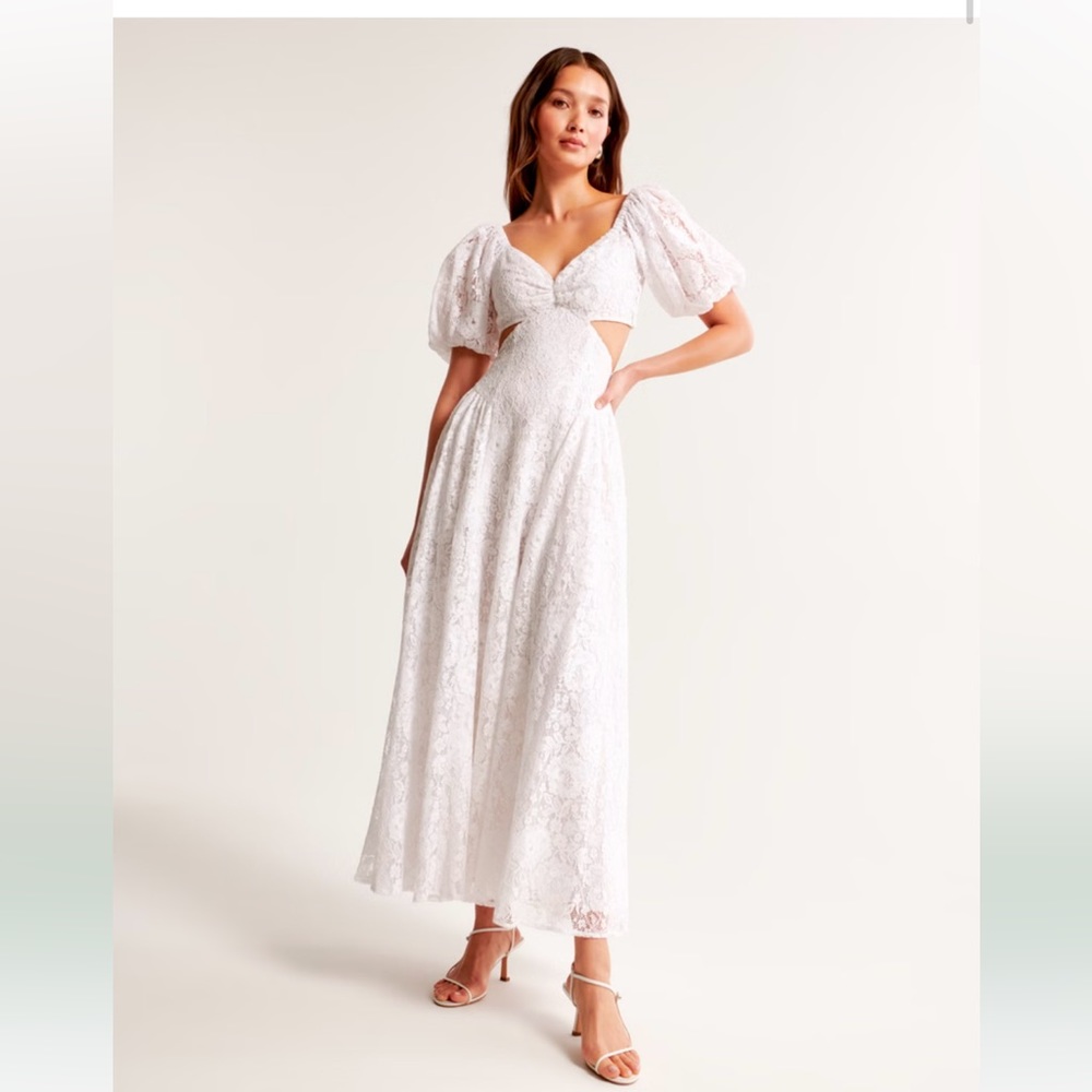 NWT Lace Drama Puff Sleeve Cutout Maxi Dress